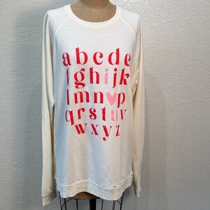 Ivy + Cloth Women 2XL Ivory Alphabet I Love U Print Crew U Neck Sweat Shirt